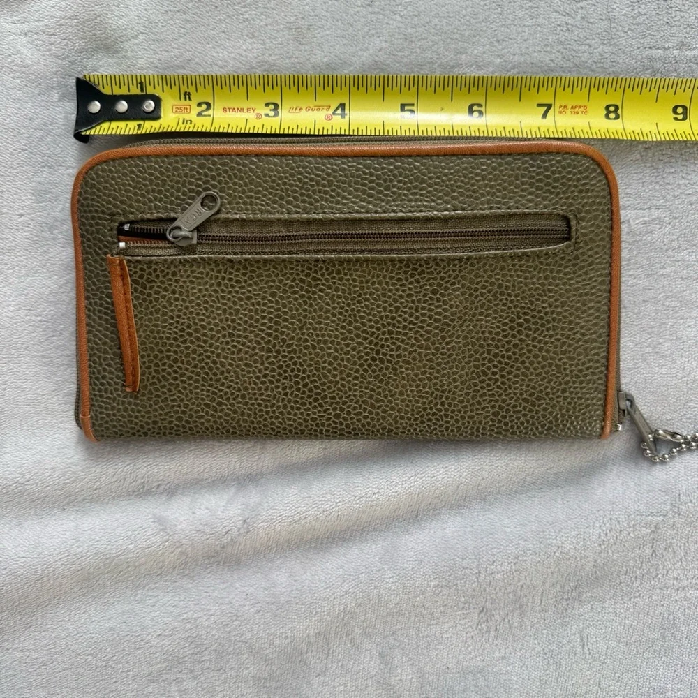 Vintage Jordache Zip Around Continental Wallet Olive Green Brown Pebbled Y2K 90s